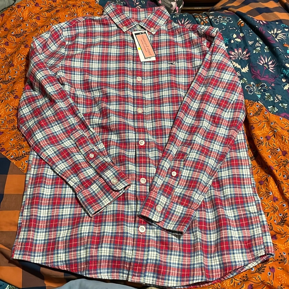 🆕Vineyard Vines size M (12/14) plaid flannel whale shirt- NWT
